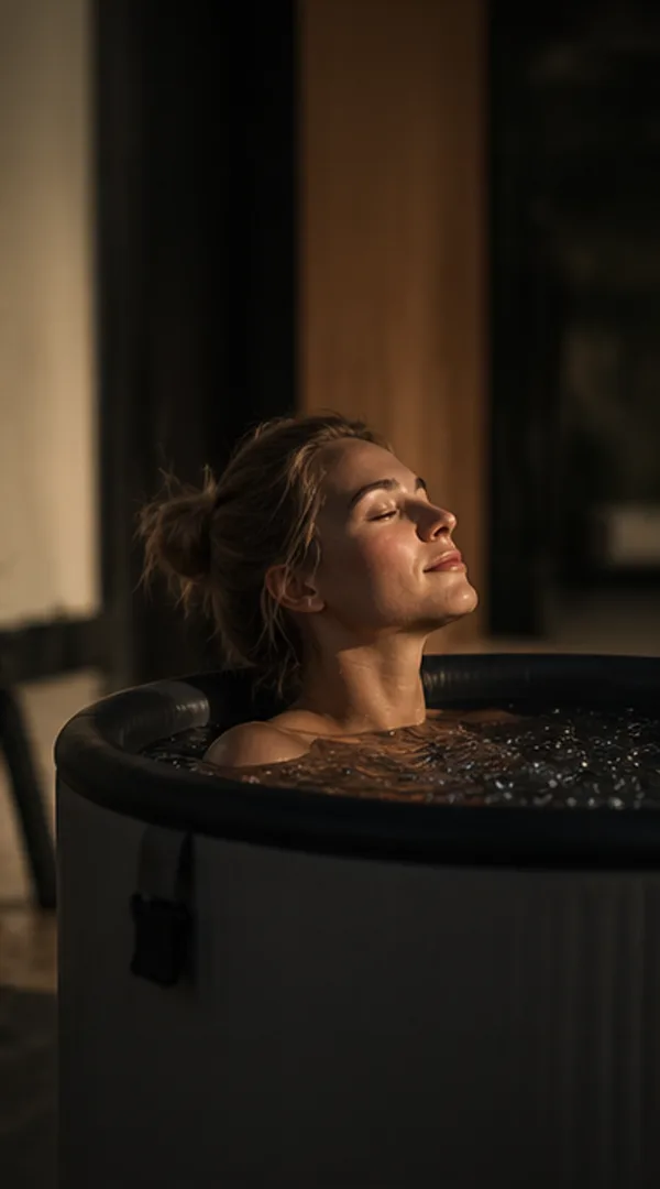 Woman relaxing after cold plunge